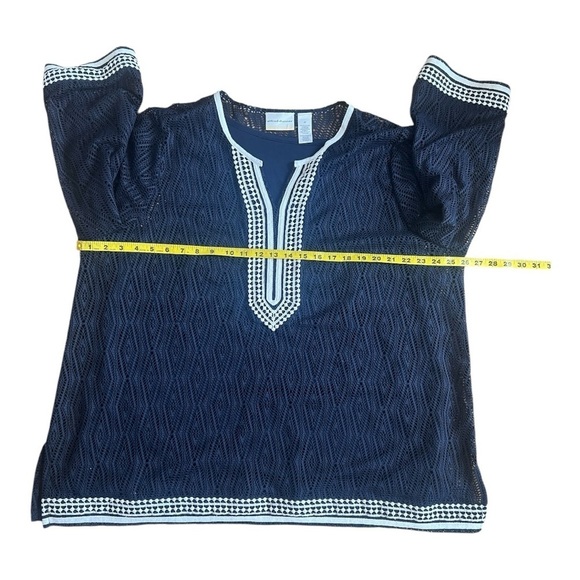 Alfred Dunner Diamond Texture Overlay Navy Top Size 2X Women - Picture 5 of 8